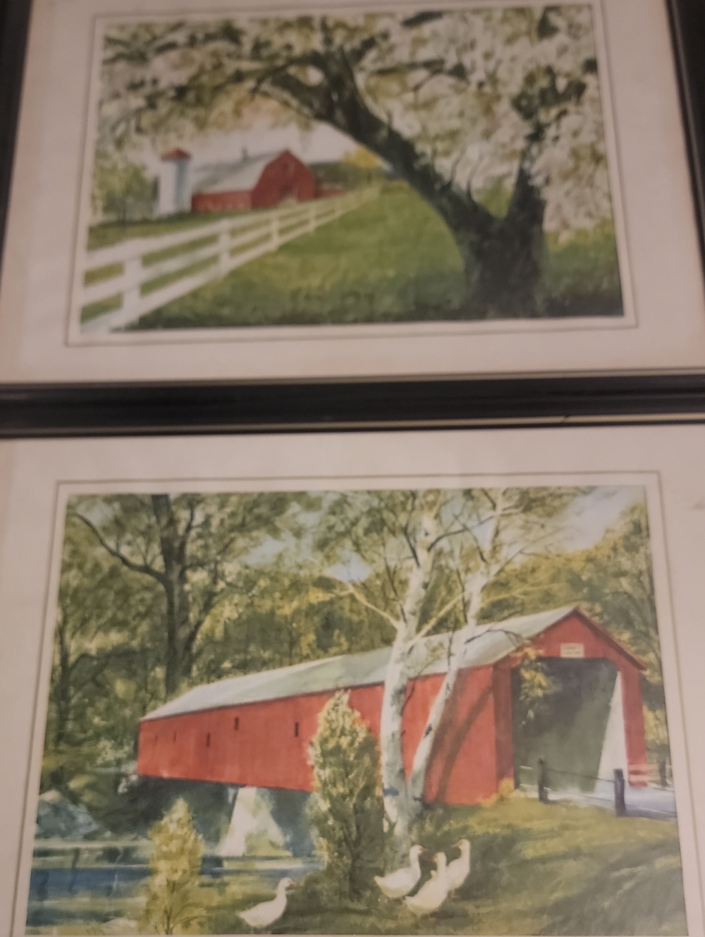 Red Covered Bridge And Barn  Wall Art - Pair